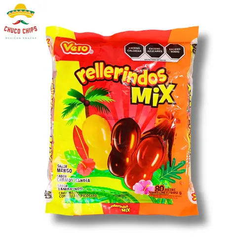Rellerindo Mix | Mango, Chamoy Watermelon, Tamarindo | 80 Pieces | Authentic Mexican Candy | Candy Sweet Fruity Tangy | Authentic Mexican Chips & Snacks by Chuco Chips
