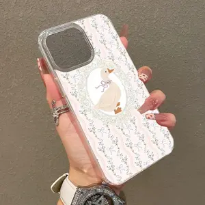 Soft Girl Magnetic Case for iPhone11/12/13/14/15/16/17/promax, Pastel Duck Floral Lightweight, Drop-Proof, MagSafe Compatible | Perfect for Teen Girls