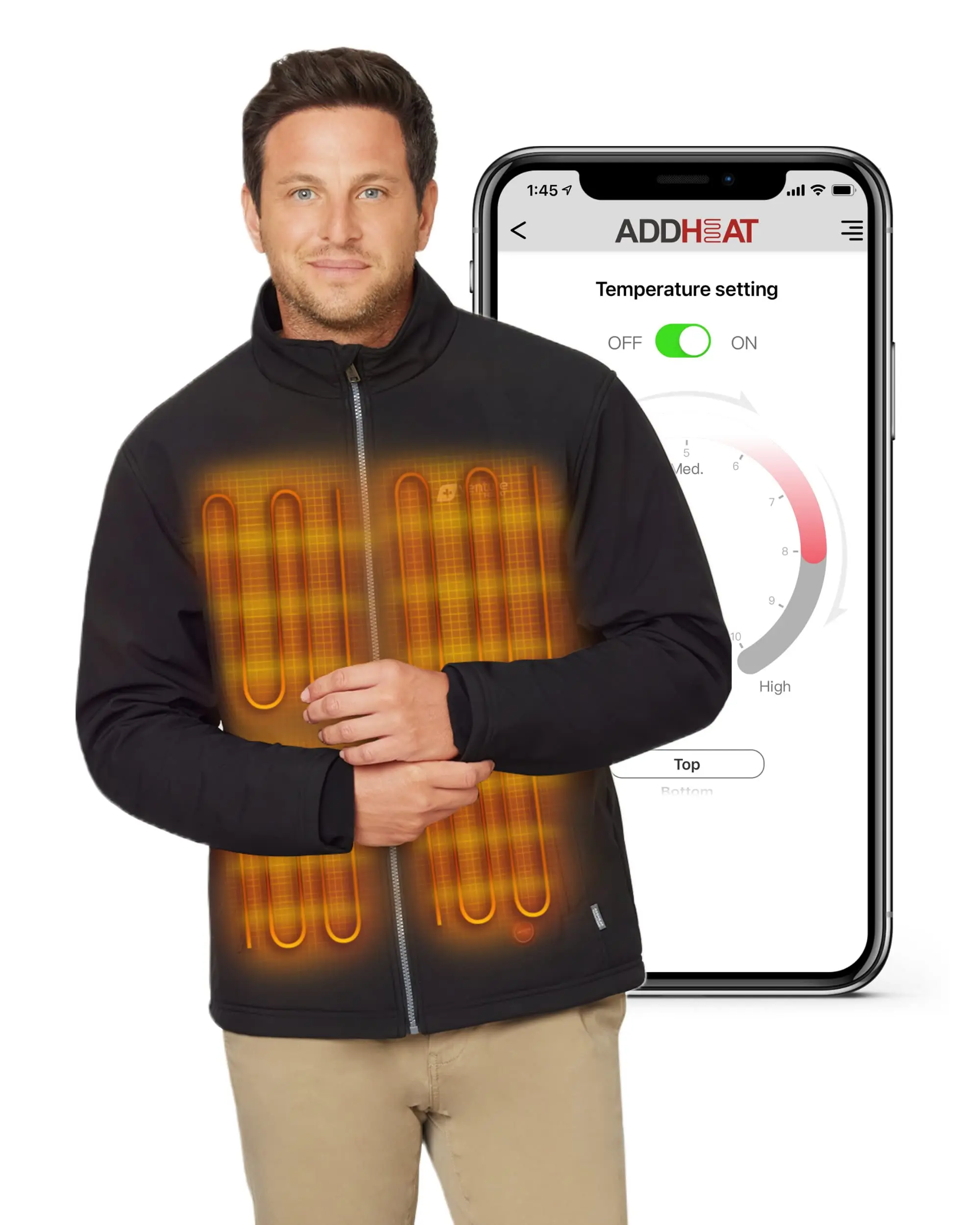 Men's Bluetooth Heated Jacket with Battery Pack - App Control Soft Shell Coat with Hand Warmers - Tops, Menswear Simple Thin Underwear Casual Beige Long Sleeve