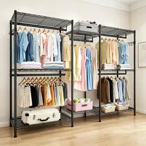 Heavy Duty Garment Rack with 8 Adjustable Shelves & 5 Hanging Rails Freestanding Closet Organizer DIY Portable Wardrobe for Bedroom Storage Black