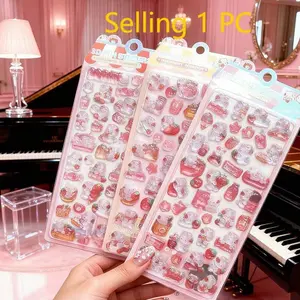 1pc Soft and Cute Strawberry Cartoon 3D Sticker, Diy Sticker, made of highly adhesive, waterproof material, sweet and adorable style with pink strawberry cartoon details, for journaling, stationery decoration, and everyday creations