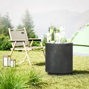 Modern curved multifunctional 3 in 1 outdoor cooler side table with storage lid adjustable foot pads and stainless steel ice bucket perfect for garden balcony outdoor use