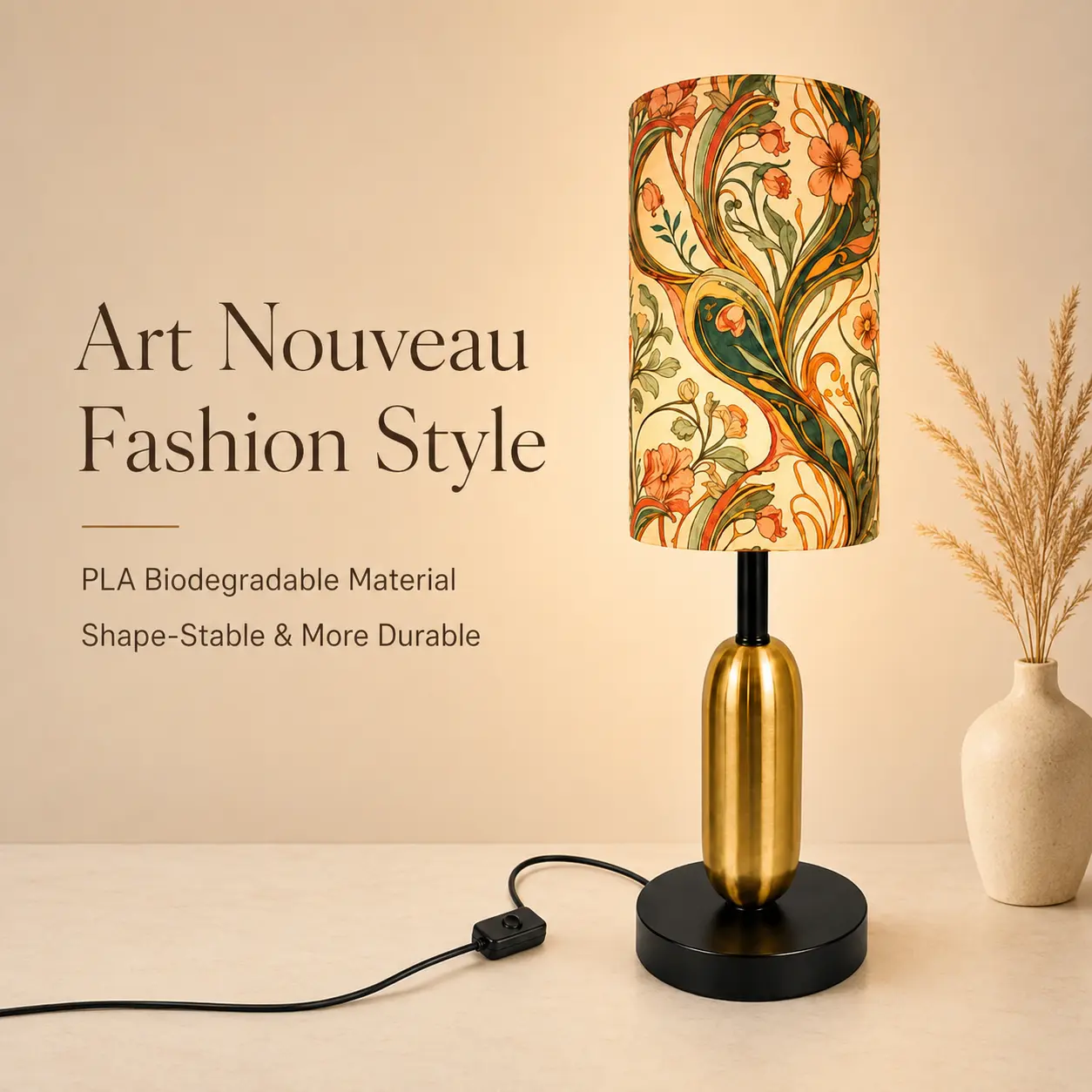CXTVOVZSSY - Vintage floral art PLA table lamp, USB-powered ambient bedside lamp, inline button switch gold metal accent lamp, soft warm glow mini desk light for cottagecore dorm apartment French home decor housewarming gift