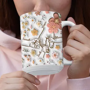 Personalized Hold Our Hands 3D Inflated Effect Mug, Custom 3D Mug For Mom,Mom Coffee Mug,Gift For Mom/ Grandma,Mothers Day Gift Mug,Mom Gift