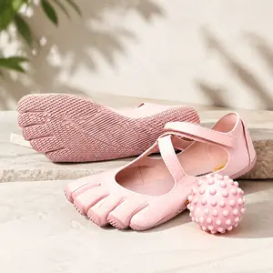 Women's Blush Pink Cross-Strap Mary Jane 5-Finger Barefoot Flats - 0 Drop, Wide Toe Box, Lightweight, Split Toe, Minimalist Yoga Water Shoes for Casual Walking, Beach Use
