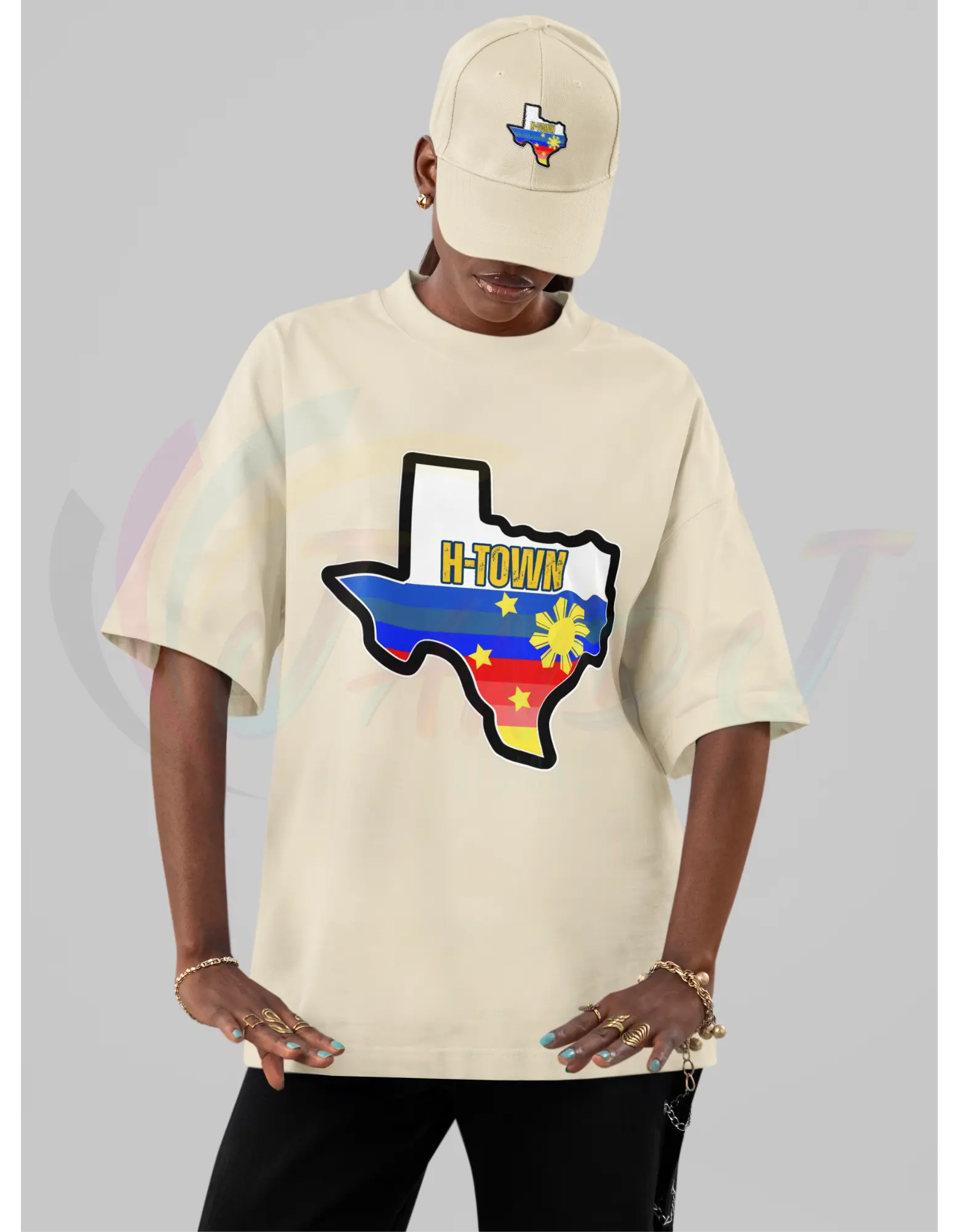 Htown Texas Custom Tshirt Houston Texas Texans Design with Colorful Map Graphic and H-Town Text