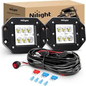 Nilight 2PCS 18W Flood Flush Mount LED Work Light Fog Lights Off Road Lights Driving Lights with Off Road Wiring Harness Truck Headlight