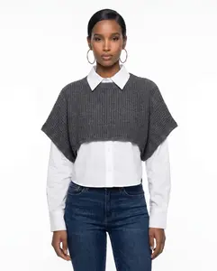 Two-in-One Cropped Sweater Overlay Blouse