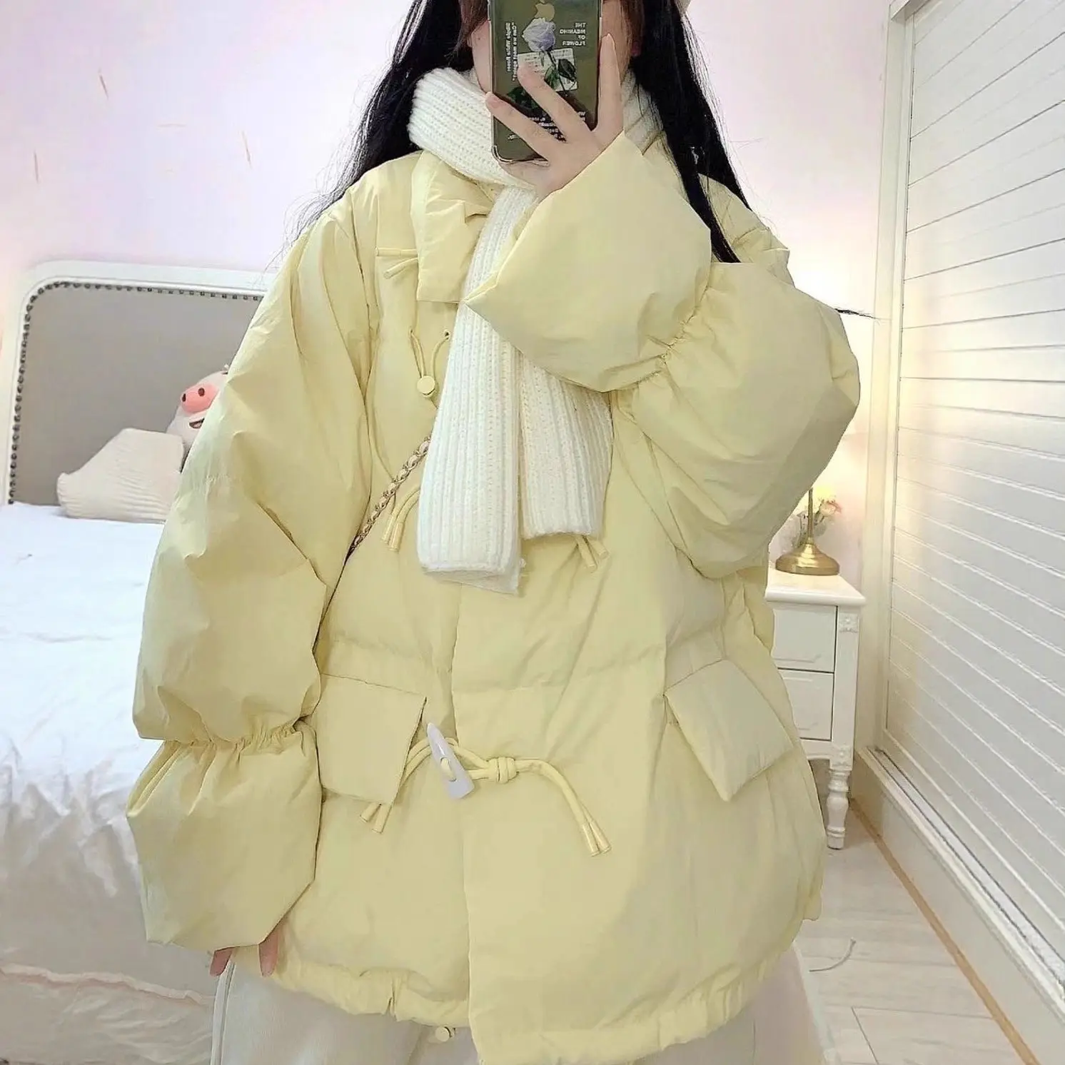 Bullhorn-button Down Cotton-padded Coat Extra-thick Outerwear