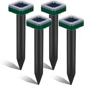 Mole Repellent for Lawns 4 Pack Snake Repellent for Yard Solar Gopher Trap Groundhog Vole Repellent Ultrasonic Spike Outdoor Waterproof Sonic Chipmunk Rodent Garden Burrowing Animals Deterrent Stake