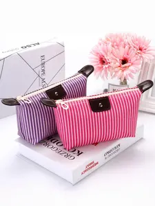 New Striped Dumpling Makeup Bag, Waterproof Skincare Storage Pouch, Portable Handbag, Fashion Travel Toiletry Bag, Handheld Cosmetic Pouch