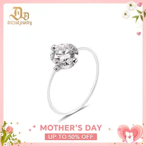 【New Invisible Ring】Delzzad 1-2ct Creative Floating Invisible Ring Luxury Transparent Mermaid Tear Ring Solitaire Prong Clear Thread Ring Band VVS Synthetic Moissanite S925 Ring Jewelry Perfect Birthday Dating Engagement Wedding Anniversary Christmas Gift