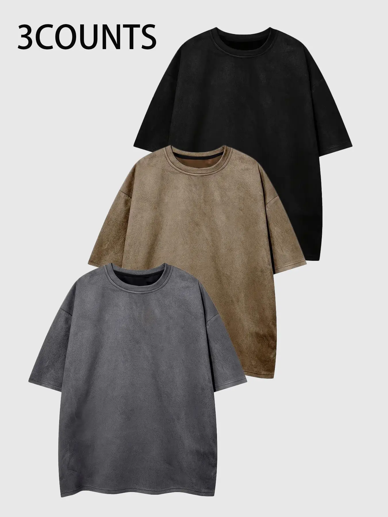 Men's Solid Color Drop Shoulder Suede Tee, Regular Fit Casual Short Sleeve Round Neck T-shirt for Summer, Men's Top for Daily Wear, Streetwear