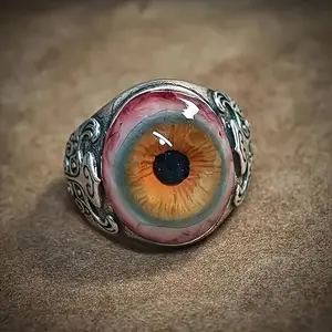 Evil Eye Adjustable Ring - Vintage Silver Plated Gothic Statement Ring, Retro Carved Protection Jewelry for Men Women