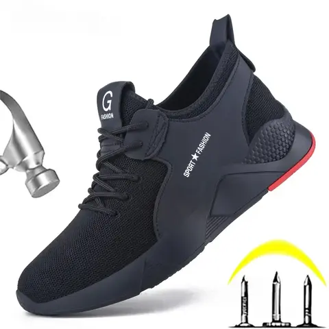 Men's Closed Steel Toe Work & Safety Footwear - Comfortable, Breathable, Lightweight Lace-Up Shoes with Memory Foam, Anti-Collision Protection, Extra Durability, All Seasons, Standard Size Fit (Unisex Worker Sneakers)