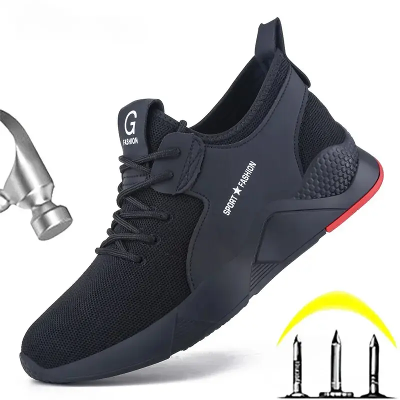 Men's Closed Steel Toe Work & Safety Footwear - Comfortable, Breathable, Lightweight Lace-Up Shoes with Memory Foam, Anti-Collision Protection, Extra Durability, All Seasons, Standard Size Fit (Unisex Worker Sneakers)