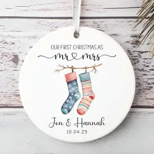 First Christmas Married Ornament, Customized Our First Christmas As Mr And Mrs Christmas Ornament, Personalized Wedding Gift, Newlywed 2025, Christmas Decor