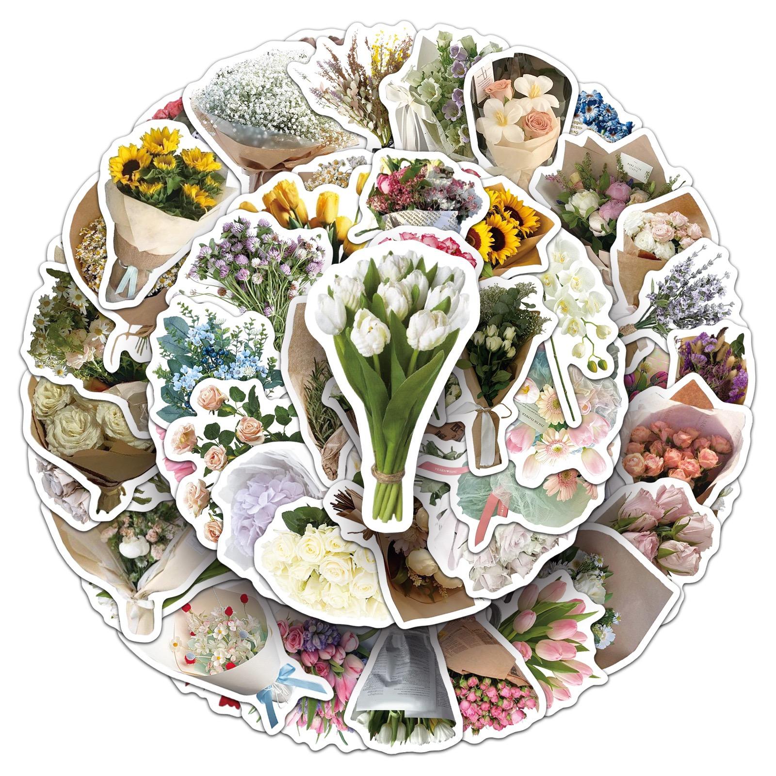 50pcs Bouquet Cartoon Plant Decorative Graffiti Stickers, DIY Stickers