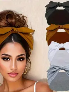 Elastic Bunny Knot Hairband, Pure Color Bow Headwear, Sweat-Absorbing Yoga Sports Accessory, European Style Elastic Headpiece