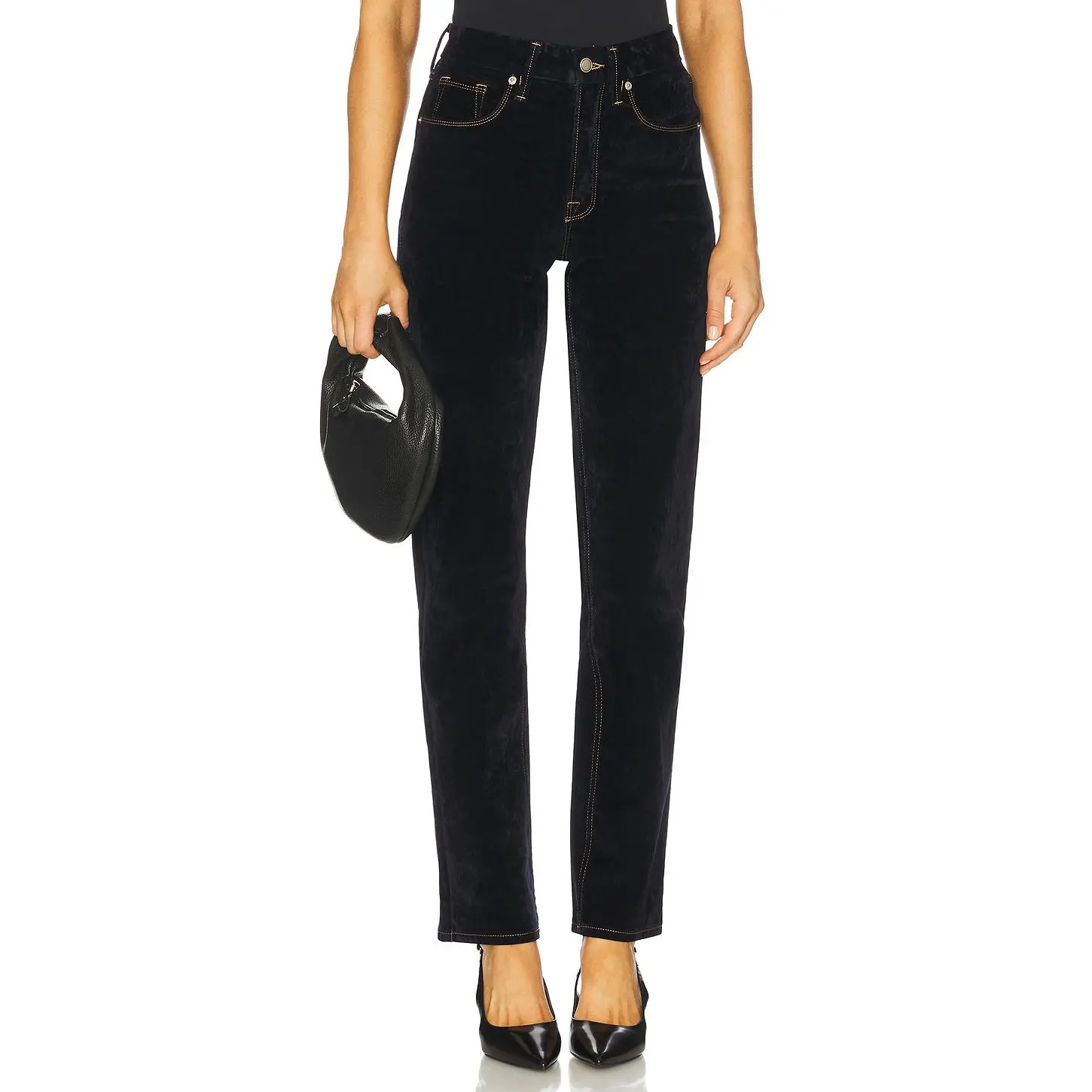 Good American Good Icon Straight Velvet Denim Jeans in Indigo939