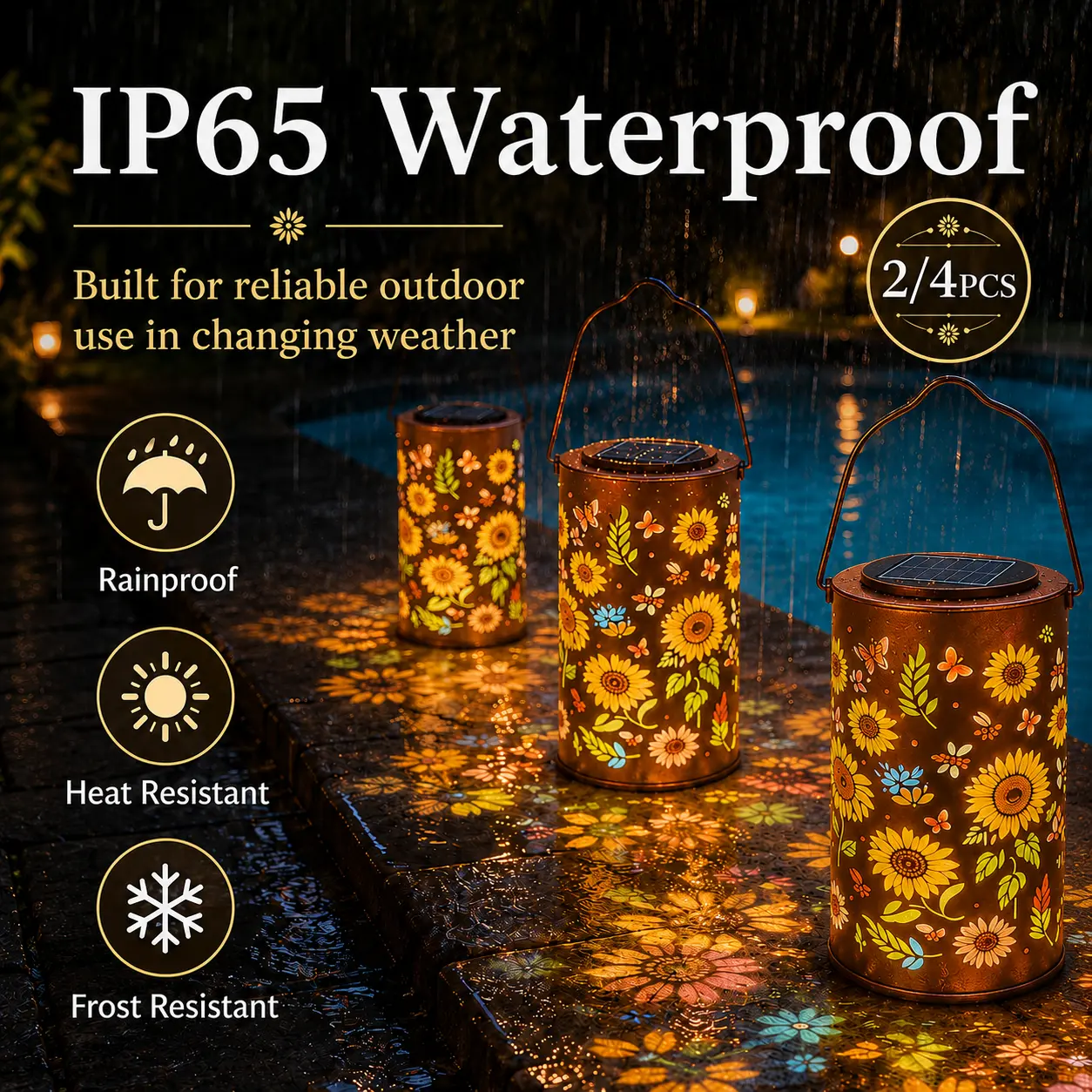 2/4PCS Solar Sunflower Garden Lantern, Solar Lawn Light Outdoor Waterproof Hanging Solar Lantern with Butterfly & Sunflower Projection, Realistic Decor for Lawn, Patio, Light