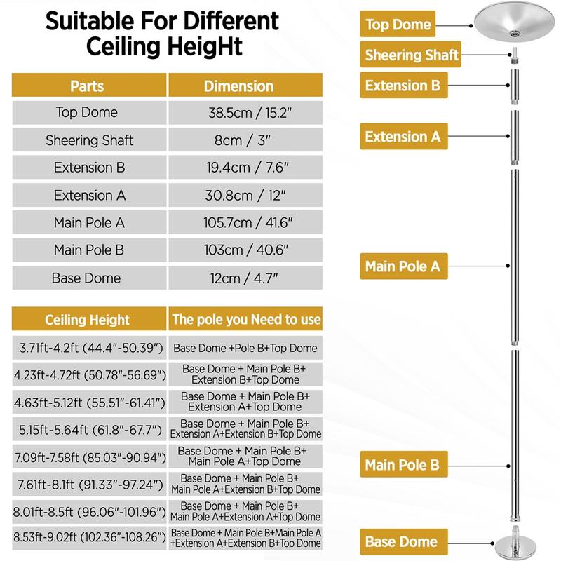 【Heavy Duty】Yaheetech Professional 45mm Portable Chrome Dance Pole, with 2 Modes Spinning Static Dancing Pole For Home Portable Removable Home Dancing Pole, Height Adjustable 7'-9' 【Heavy Duty】Yaheetech Professional 45mm Portable Chrome Dance Pole, with 2 Modes Spinning Static Dancing Pole For Home Portable Removable Home Dancing Pole, Height Adjustable 7'-9'