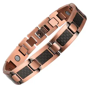 1pc Men's Magnetic Copper Bracelet with Adjustable Sizing Tool - Stylish Square Link Design, Durable Black Interlay & Rose Golden-Tone Finish, Comfortable Jewelry Gift for Him
