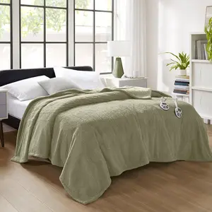 360 Stand ST54-3590 King Size Faux Feather Dream Soft Heated Blanket - Sage, 100x90x0.25 in.