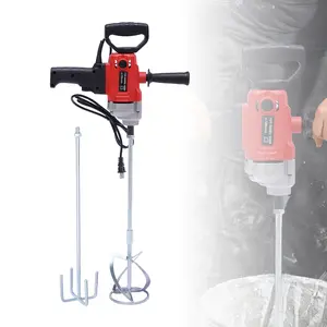 2400W Heavy Duty Drill Mixer 6 Speed Adjustable Electric Paint Cement Mud Mixing Tool with 2 Paddles for Construction Industrial Use Aluminum Iron Nylon Plastic Copper