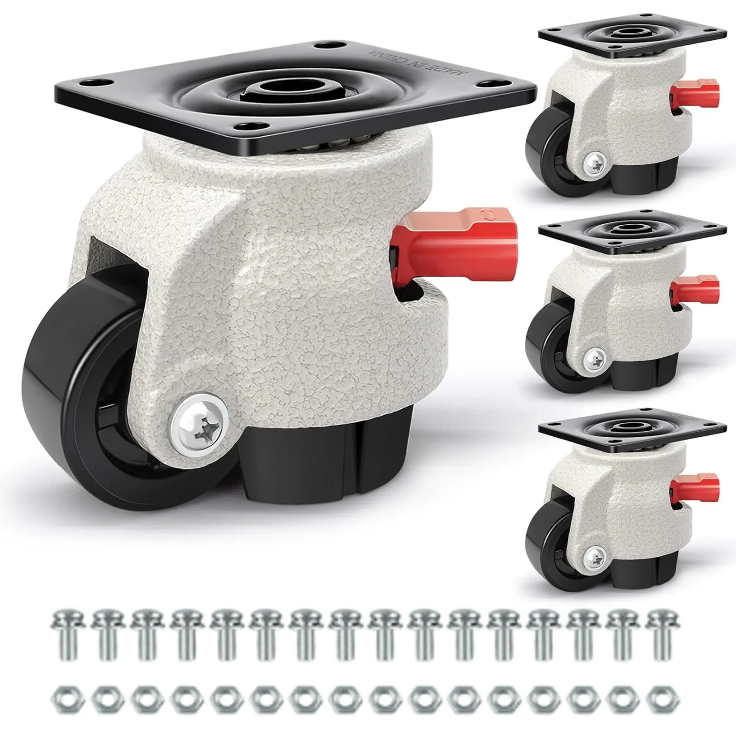 4-Pack Heavy Duty Leveling Casters with Upgraded Ratchet Handle, 360-Degree Swivel Wheels, Adjustable Feet, 2200 Lbs Capacity for Workbench, Industrial Machines