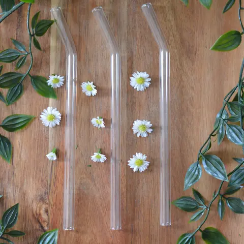 Clear Bent Reusable Glass Straw  (1 straw)