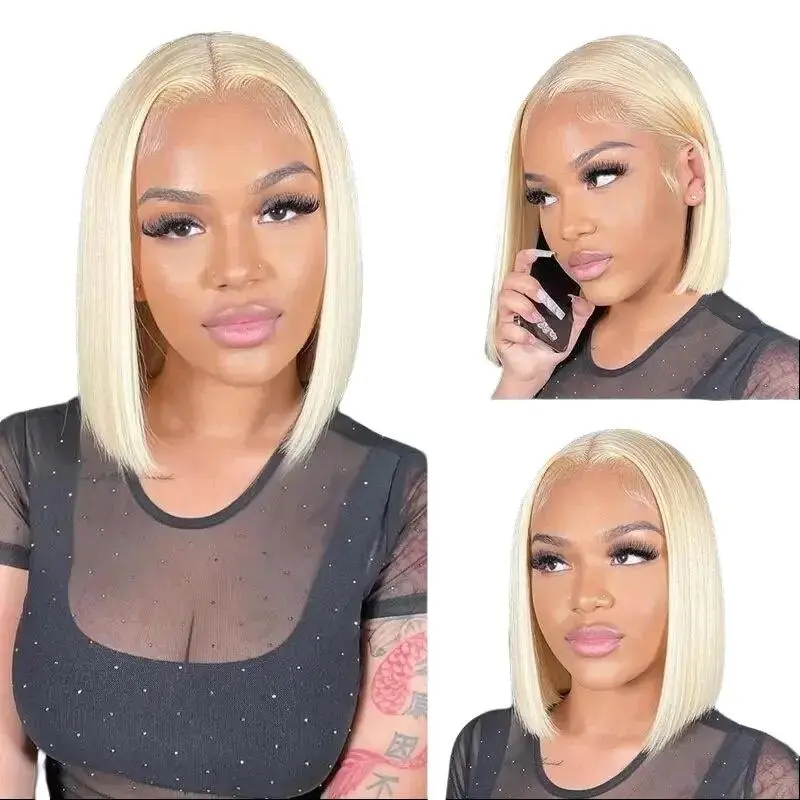 200% Density 13x6 Blonde Straight Bob Wig #613 Cut 13X4 HD Transparent Lace Frontal Short Bob Wigs Human Hair Indian Lace Front Wigs