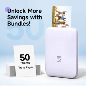 HPRT MT53 Mini Photo Printer + 50 Sheets 2x3" Self-Adhesive Paper, Wireless Bluetooth Printer for iPhone & Android, Instant Portable Sticker Printer for DIY, Scrapbooking, & Photo Printing