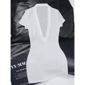 Women'S Sexy V-Neck Sheer Beach Dress - 90% Polyamide 10% Elastane, All-Season Knit Fabric, Slight Stretch, Solid Color, Breathable Sun Protection Top Casual Womenswear