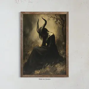 Lilith Wall Art Print, Gothic Beauty with Pagan Oil Style, Occult Witchy Decor in Victorian Aesthetic, 5 Size, 8x12 to 27x40 inch, Room Decor, Unframed