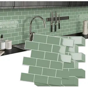 10 sheet thicker subway tiles peel and stick backsplash12x12 green self adhesive wall tile stick on backsplash for kitchen and bathroom