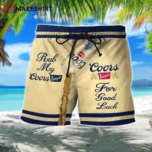 C00rs Banquet "Rub For Good Luck" Luck Funny Beer Spill Beach Shorts Men Women Hawaiian Swim Trunks Cream Navy Summer Casual Festival Streetwear Loose Comfort