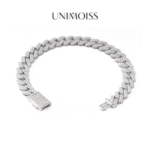 UniMoiss (MSG.03) 8.5MM Iced Out Cuban Link Bracelet Necklace VVS D Color Moissanite Unisex Bling Hip Hop Cuban Chain Perfect for Any Occasion & Everyday Wear Birthday Anniversary Christmas Gifts