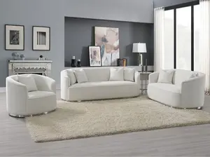 Acme LV01917-18 2 pc Darby home co Odette beige chenille fabric sofa and love seat set curved arms silver trim base