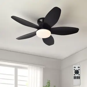 Ceiling Fans with Lights - 35 Inch Small Low Profile Ceiling Fan and Remote,Flush Mount Ceiling Fan with 5 Reversible Blades 6 Wind Speeds, Modern Ceiling Fans for Bedroom Kitchen