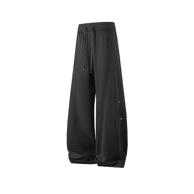 Men Spring Fall Niche Aesthetic Curved Seam Side Rivet Balloon Baggy Sweatpants, Contrast Drawstring Elastic High Waist Draped Wide Leg Streetwear Trousers, Minimalist Designer Loose Casual Pants for Skater Hip Hop Campus Daily Outfits