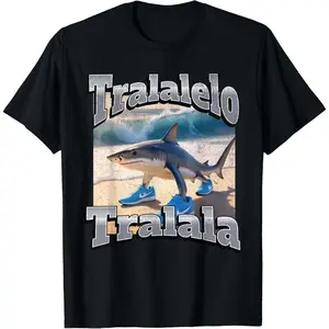 Cotton Streetwear Graphic Tees Casual Round Neck Shortsleeve Fashion Tralalelo Tralala Funny Shark Italian Brainrot Meme  T-Shirt