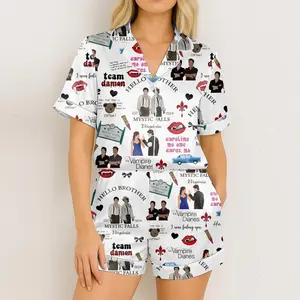 Vampire Diaries Satin Pajamas Shorts, Hello Brother Sleepwear, Movie Pajamas Set, Satin Movie Pajamas, Gift For Her