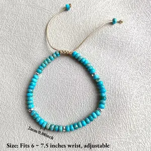 Natural Turquoise Stone Bracelet Healing Crystal Gemstone Braided Dainty Handmade Minimalist Style Adjustable for 6-7.5 Inches Wrist Gift for Her Him