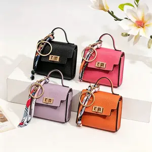 【BUY 1 GET 1 FREE】Mini Square Bag Pendant Keychain - High Quality Leather with Colorful Strap, Cute Car Keychain & Bag Charm Accessory