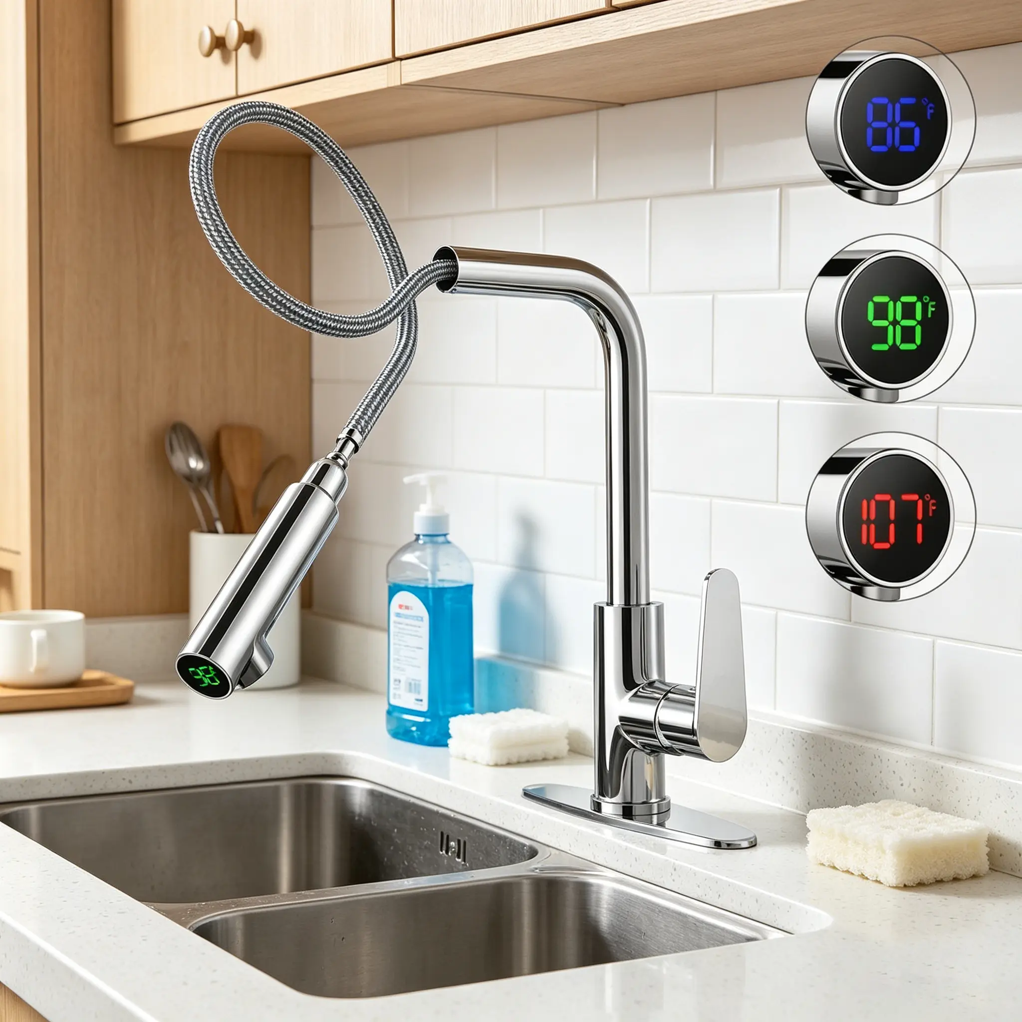 giteo bedding🔥Digital Display Kitchen Faucet, Pull Out Sprayer Kitchen Faucet with Temperature LED Screen, Smart Touch Control, 360° Swivel Spout, Single Handle High Arc Sink Faucet, Stainless Steel Modern Kitchen Tap, Hot & Cold Water, Deck Mounted,