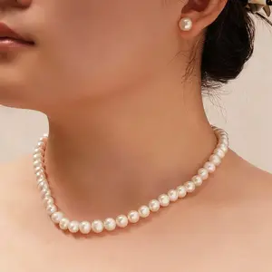 【Real Pearl】7-9mm Near round Pearl 4A Freshwater Pearl Necklace Women’s WhiteJewelry Certificate Pearlnecklace 18in.(45cm)&20in(45cm)&20in.(50.8cm)