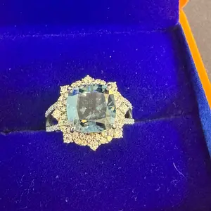 5ct iced crushed cushion all moissanite ring. Size 7