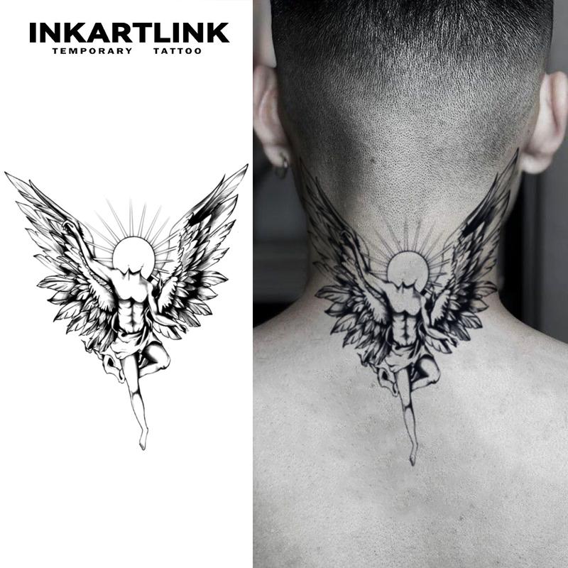 INKARTLINK Tattoo Tech,2 Sheets Extra-Large Semi Permanent Tattoo,Adult Art Design Temporary Tattoos, Last 1-2 Weeks, Waterproof, Realistic look, No Adhesive, No reflection (Angel Design)