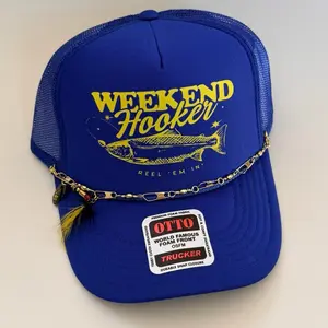 Otto Weekend Hooker Trucker Hat with Lure Hat Chain - Blue Foam Front Design for Fishing Enthusiasts